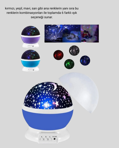 Renkli LED Gece Lambası 6 Işık Modlu Çocuk Odası Atmosfer Aydınlatma - Lisinya