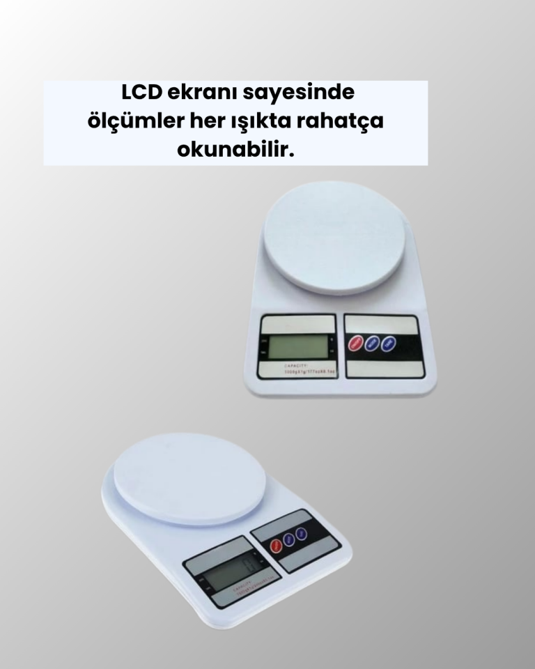 Beyaz Plastik Dijital Mutfak Tartısı – 24x16.8x1.5cm - Lisinya