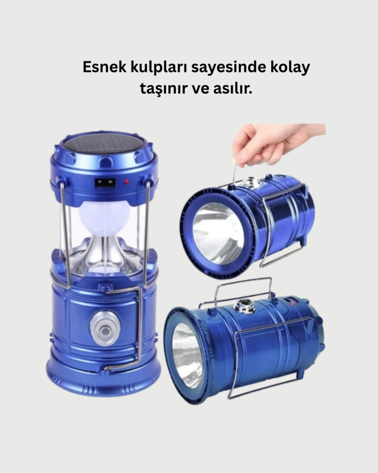 Güneş Enerjili Katlanabilir Kızaklı Kamp Feneri – USB Şarjlı, Çok Yönlü ve Dayanıklı Tasarım - Lisinya