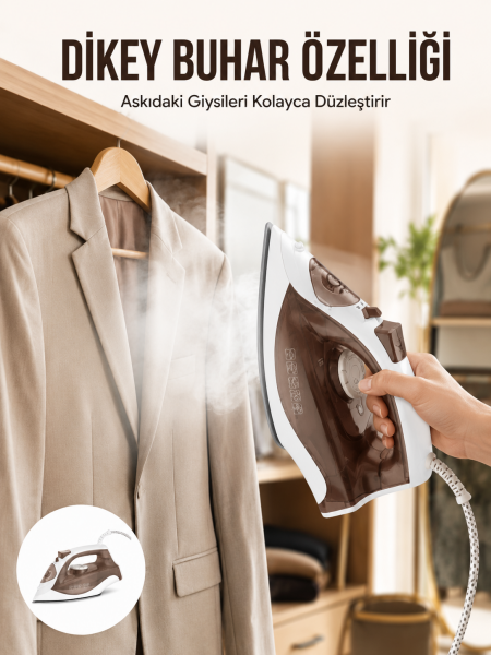 Kahverengi Buharlı Ütü 2200W Sürekli Buhar 120 g Şok Buhar - Lisinya