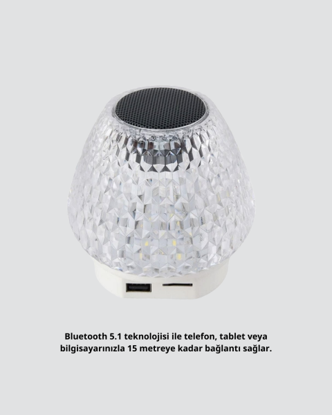 Mini LED Işıklı Bluetooth Hoparlör 5W Kristal Desenli 1200 mAh Şarjlı