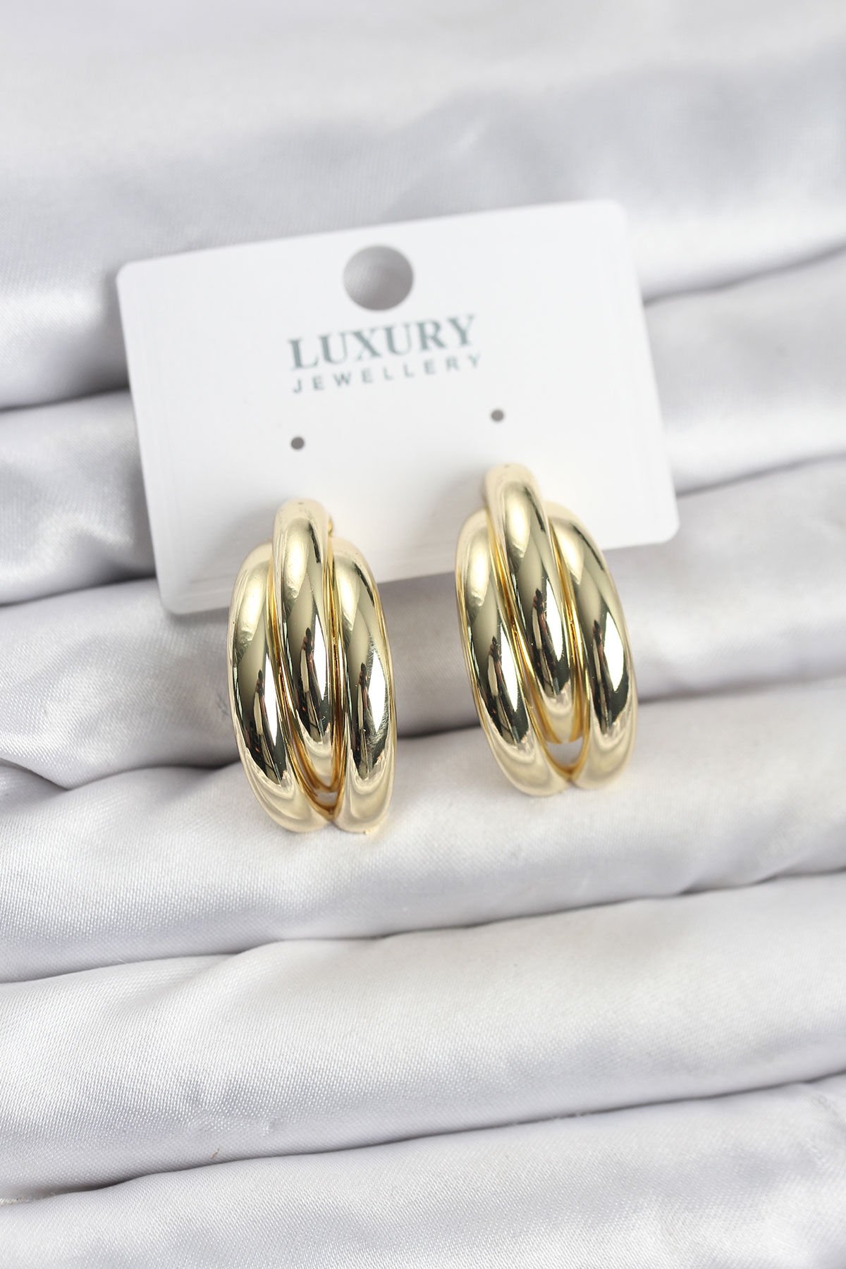 Gold Renk Pirinç Yarım Halka Model Kadın Küpe - Lisinya