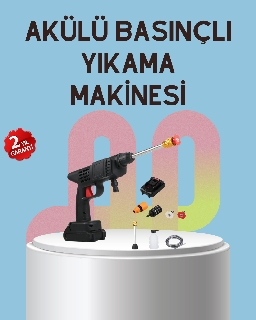 Yüksek Basınçlı Şarjlı Yıkama Tabancası Su Tabancası Hortumlu - Lisinya
