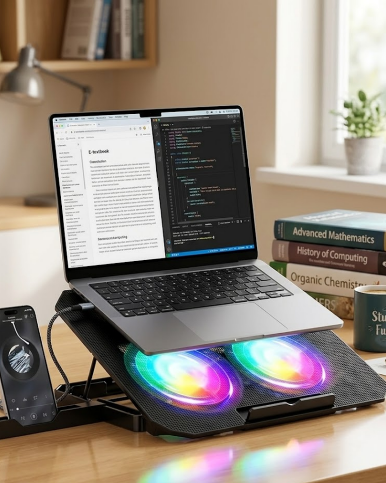 Notebook Soğutucu Stand RGB Aydınlatmalı İki Fanlı Laptop Altlığı - Lisinya
