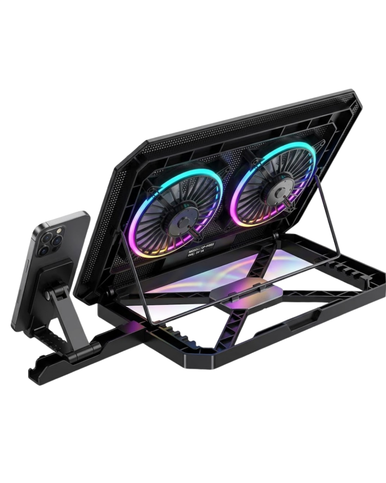 Notebook Soğutucu Stand RGB Aydınlatmalı İki Fanlı Laptop Altlığı - Lisinya