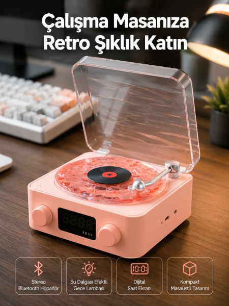 Retro Bluetooth Hoparlör – Kristal Ses, Gece Lambası, Saatli Tasarım Yeni Nesil - Lisinya