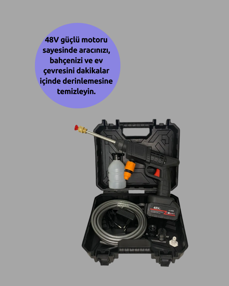 YamanHobi 48V Çift Bataryalı Akülü Basınçlı Yıkama Makinesi Köpük Hazneli