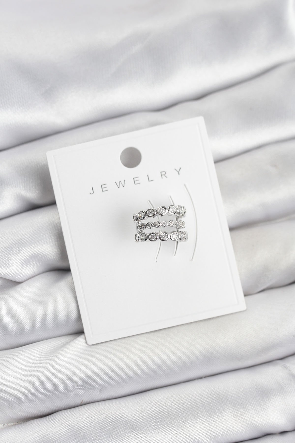 Gümüş Renk Zirkon Taşlı Pirinç Kıkırdak Earcuff Küpe - Lisinya