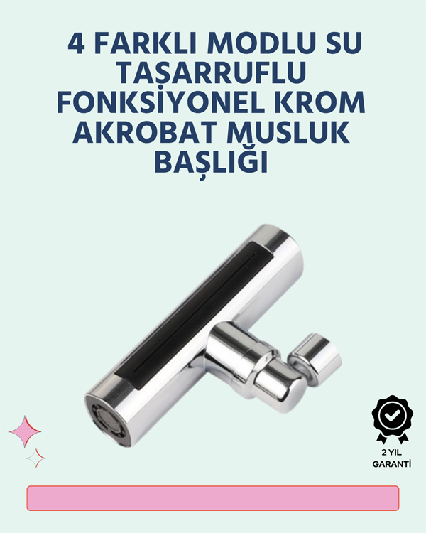 Krom Kaplamalı Çok Fonksiyonlu Musluk Başlığı | Paslanmaz Malzeme - Lisinya