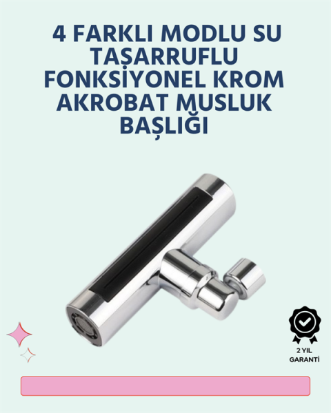 Krom Kaplamalı Çok Fonksiyonlu Musluk Başlığı | Paslanmaz Malzeme - Lisinya