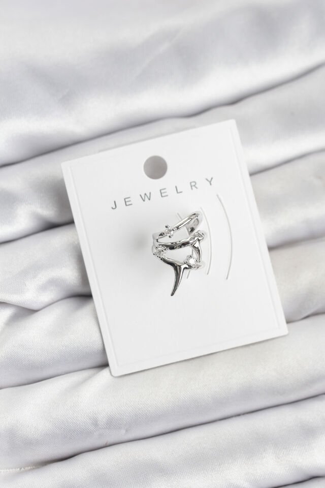 Gümüş Renk Pirinç Diken Model Kıkırdak Earcuff Küpe - Lisinya