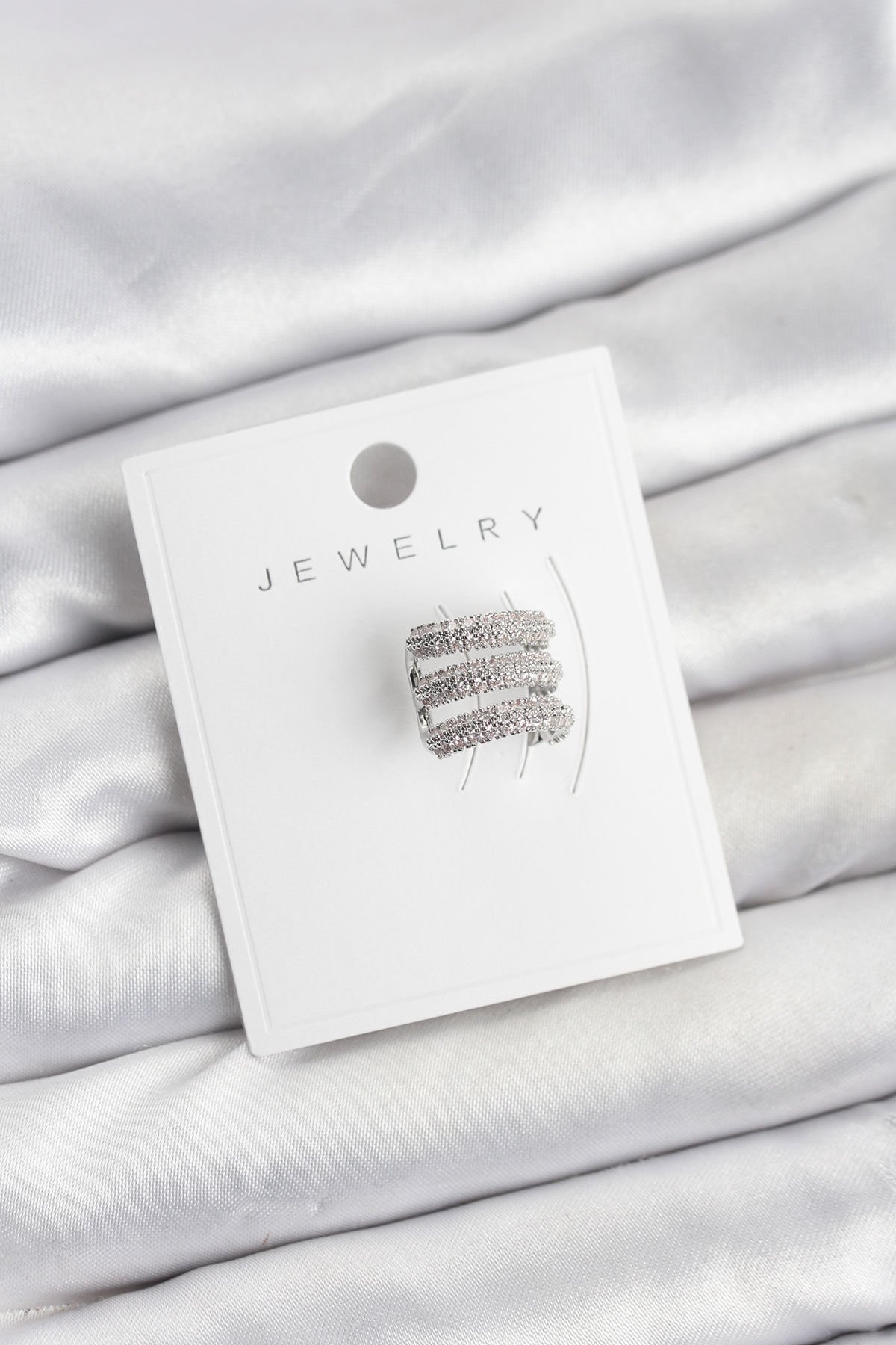 Pirinç Gümüş Renk Zirkon Taşlı Earcuff Kıkırdak Küpe - Lisinya