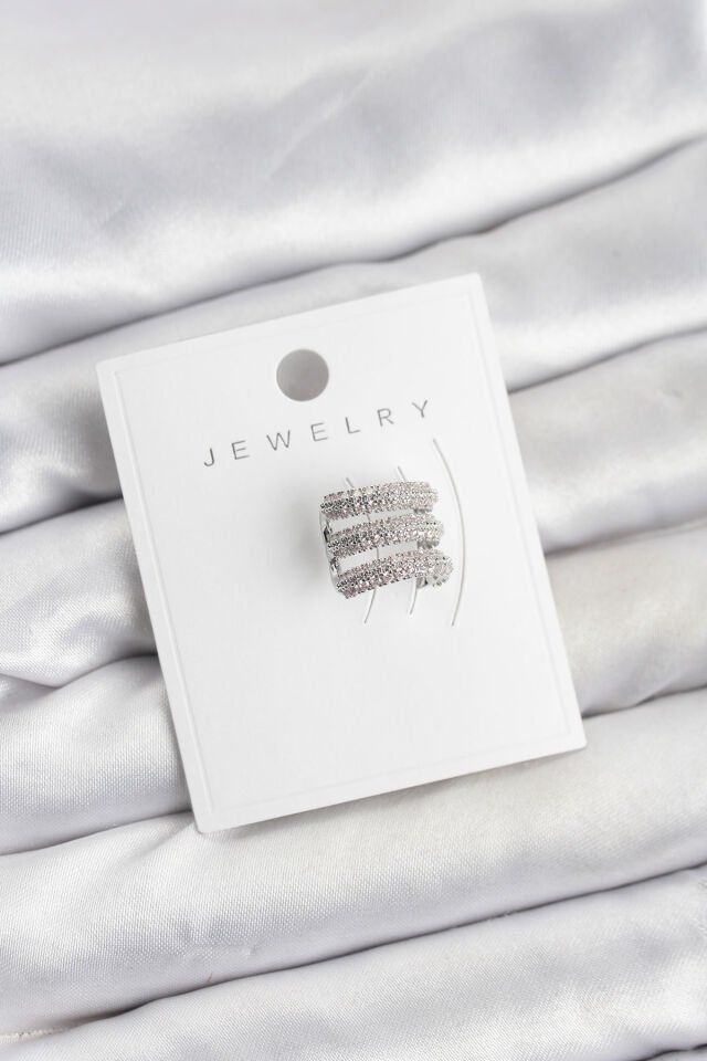 Pirinç Gümüş Renk Zirkon Taşlı Earcuff Kıkırdak Küpe - Lisinya