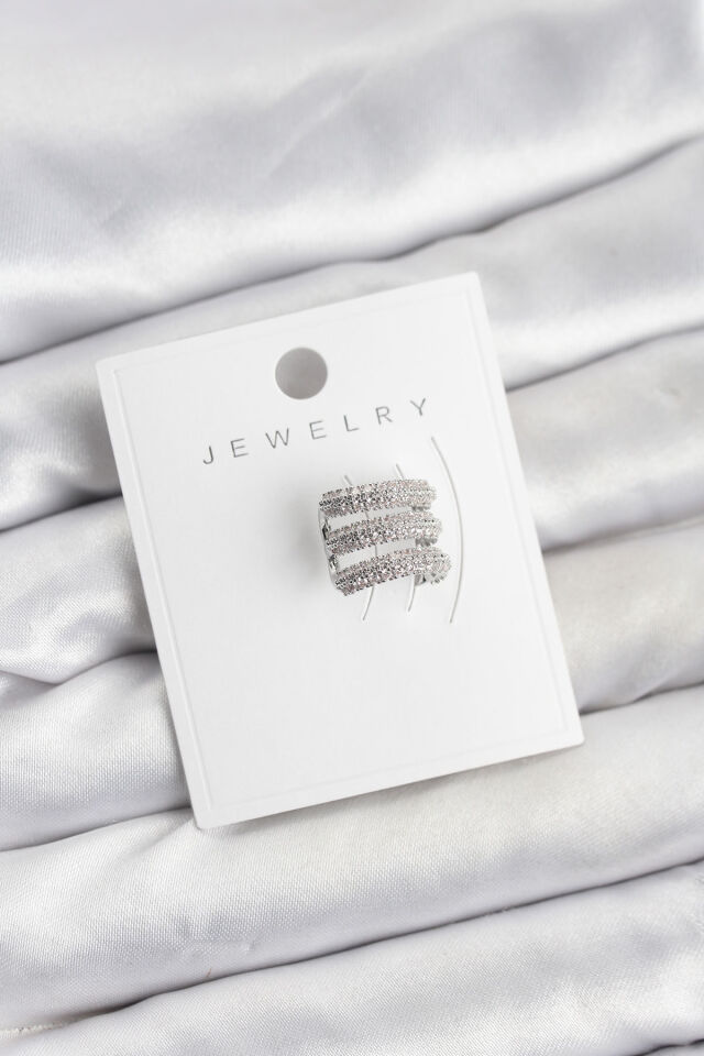 Pirinç Gümüş Renk Zirkon Taşlı Earcuff Kıkırdak Küpe - Lisinya