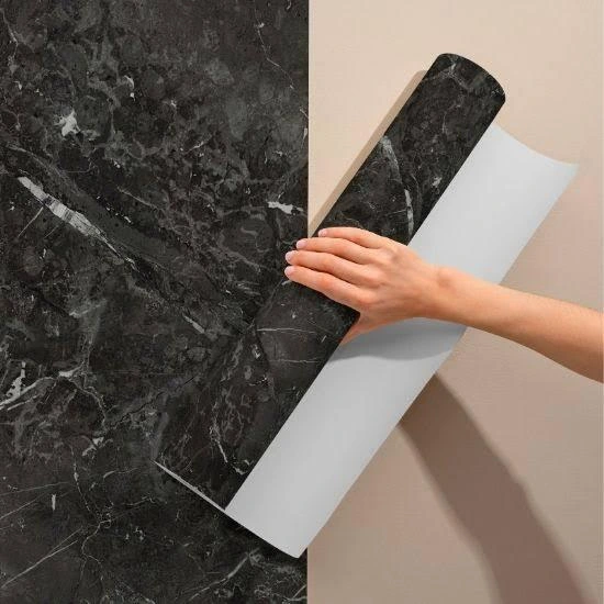 Siyah Mermer Desenli Yapışkanlı Kaplama Kağıdı 5 Metre ( Lisinya )