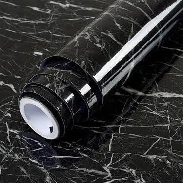 Siyah Mermer Desenli Yapışkanlı Kaplama Kağıdı 5 Metre ( Lisinya )