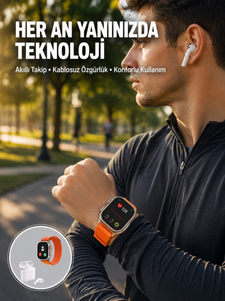 S8 Ultra Akıllı Saat ve Bluetooth Kablosuz Kulaklık 2’li Set Yeni Nesil - Lisinya