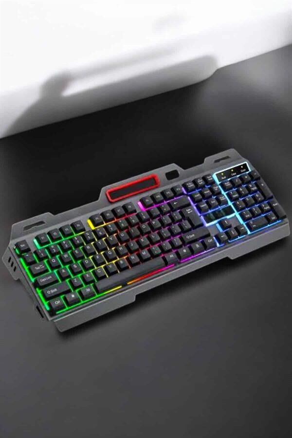 Led Işıklı Oyuncu Klavye Usb Girişli RGB Işıklı Q Klavye Mouse Hediyeli - Lisinya