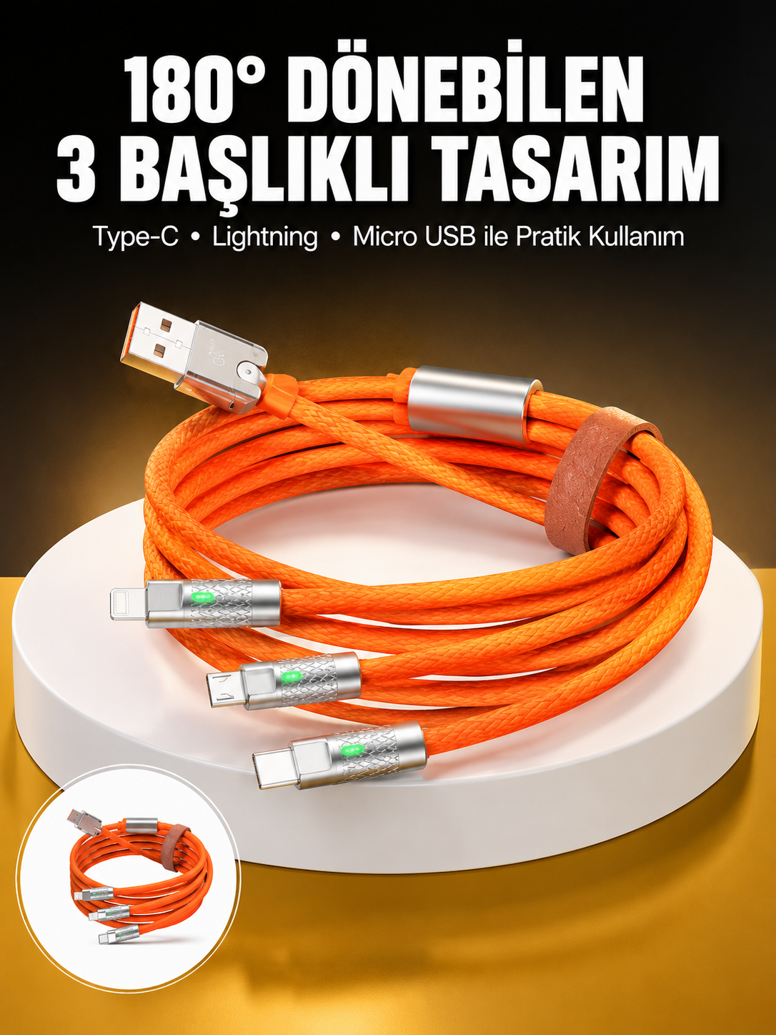 120W 3 İn 1 Uyumlu Silikon Şarj Kablosu Hızlı Şarj Kablosu - Lisinya