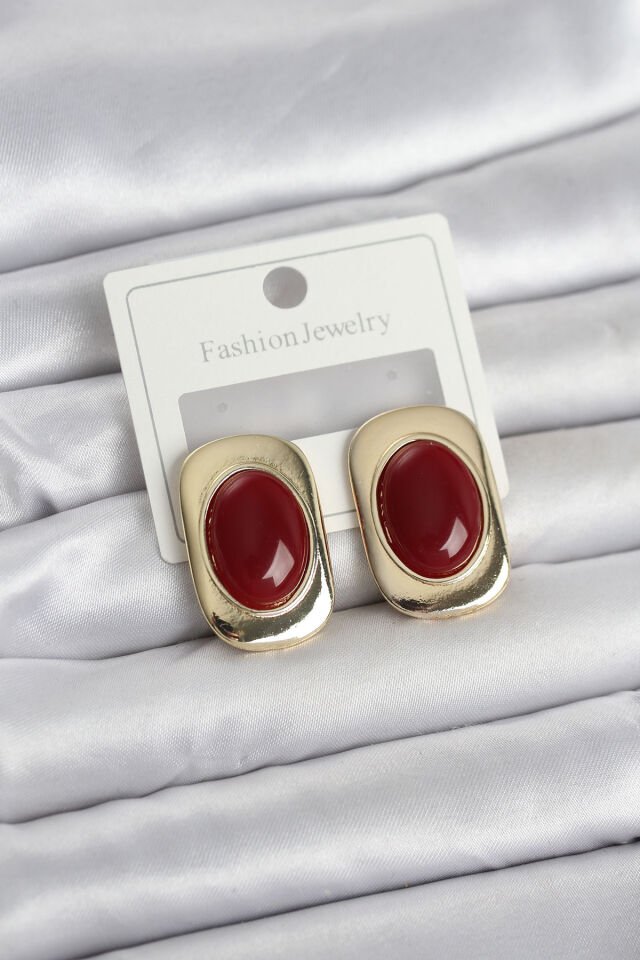 Bordo Renk Kare Model Vintage Kadın Küpe - Lisinya