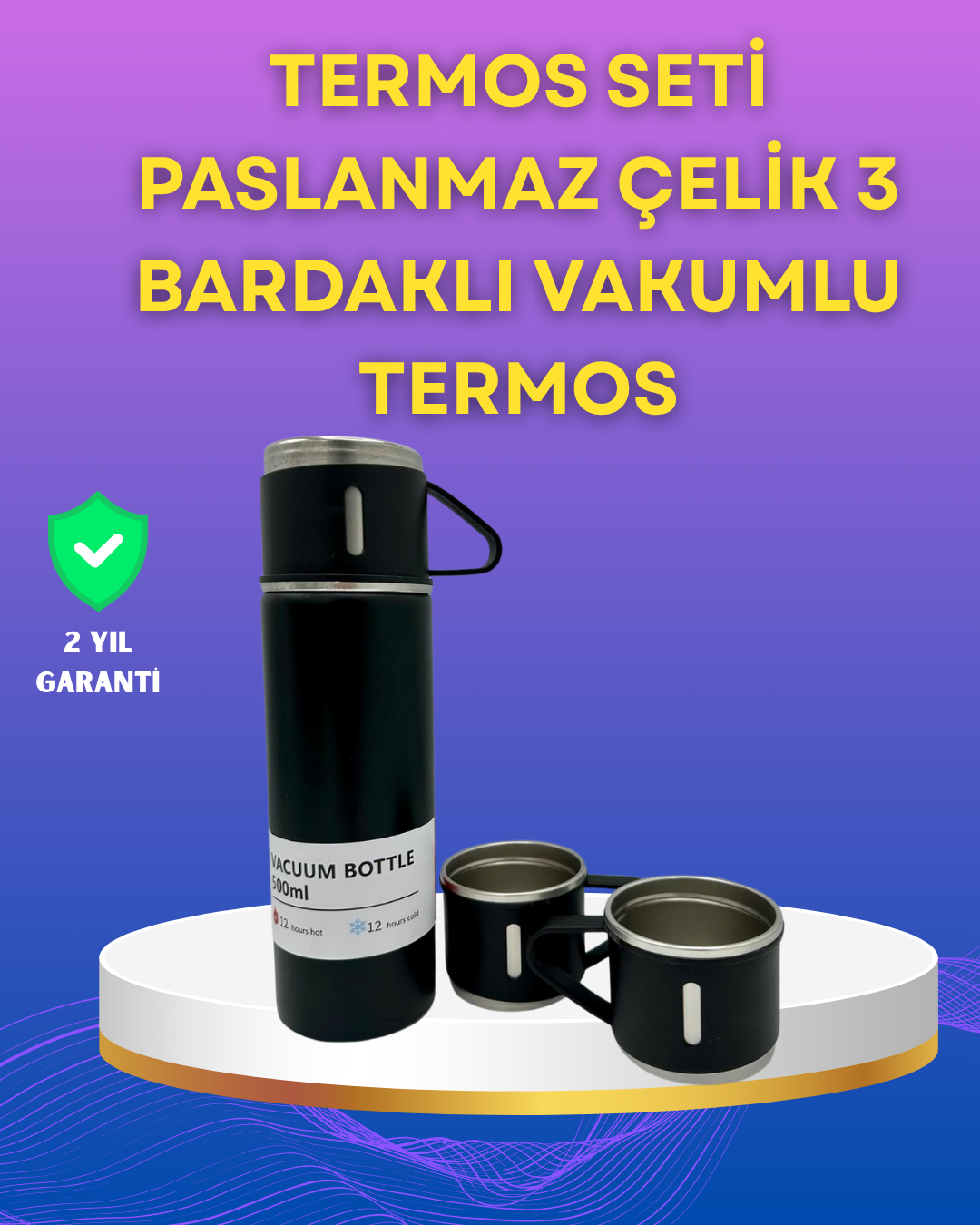 Çelik Termos Bardak Seti | 500 ml Kapasite, Kaymaz Taban, Hediye Kutulu - Lisinya