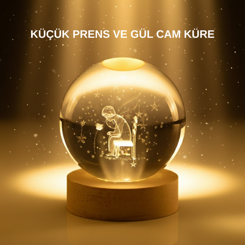 Küçük Prens Cam Küre USB Işıklı Ahşap Standlı Büyük Boy - Lisinya