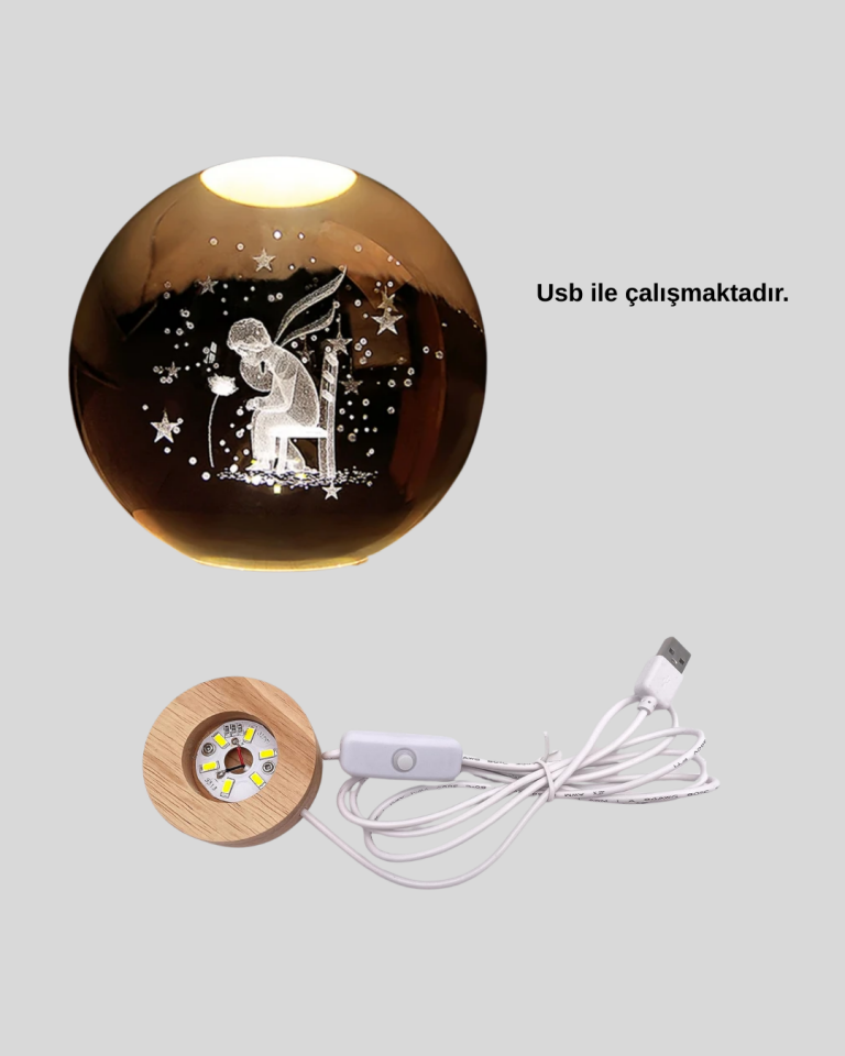 Küçük Prens Cam Küre USB Işıklı Ahşap Standlı Büyük Boy - Lisinya