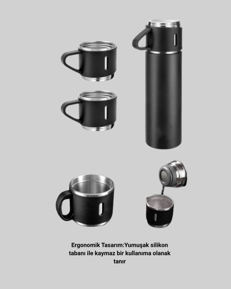 Isıyı Uzun Süre Koruyan 500 ml Termos Seti | Çelik Gövde, 2 Bardaklı, Hediye Kutulu - Lisinya