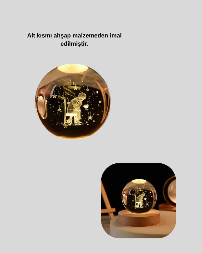 Küçük Prens Cam Küre USB Işıklı Ahşap Standlı Büyük Boy - Lisinya