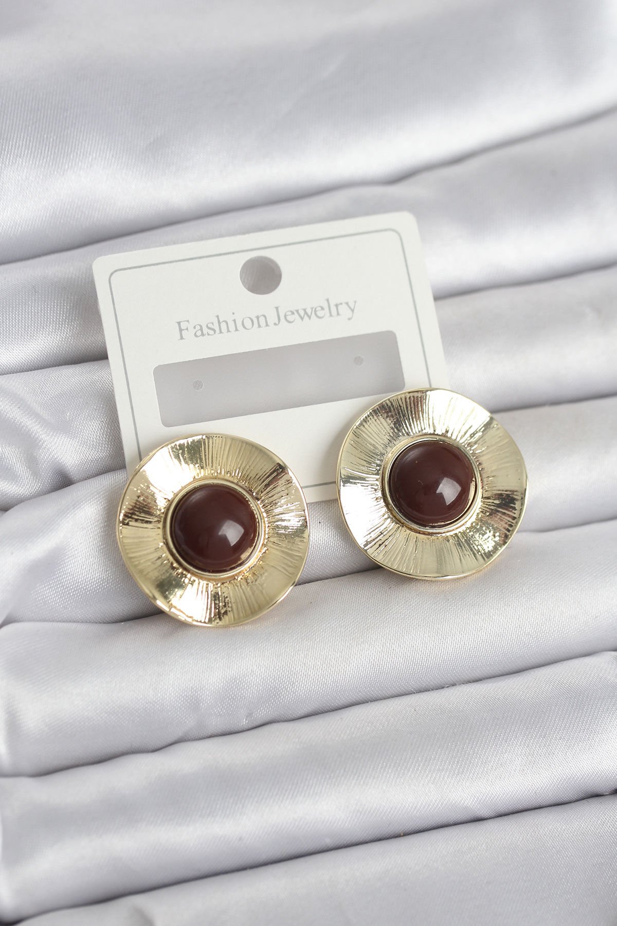 Vintage Model Kahverengi Gold Renk Pirinç Kadın Küpe - Lisinya