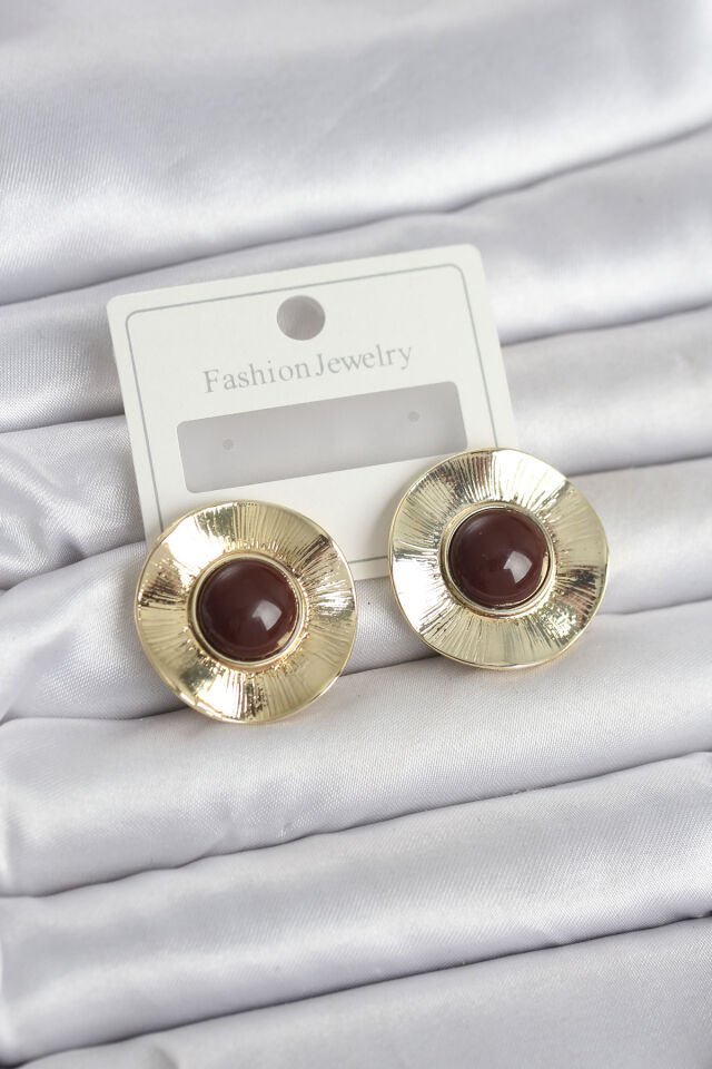 Vintage Model Kahverengi Gold Renk Pirinç Kadın Küpe - Lisinya