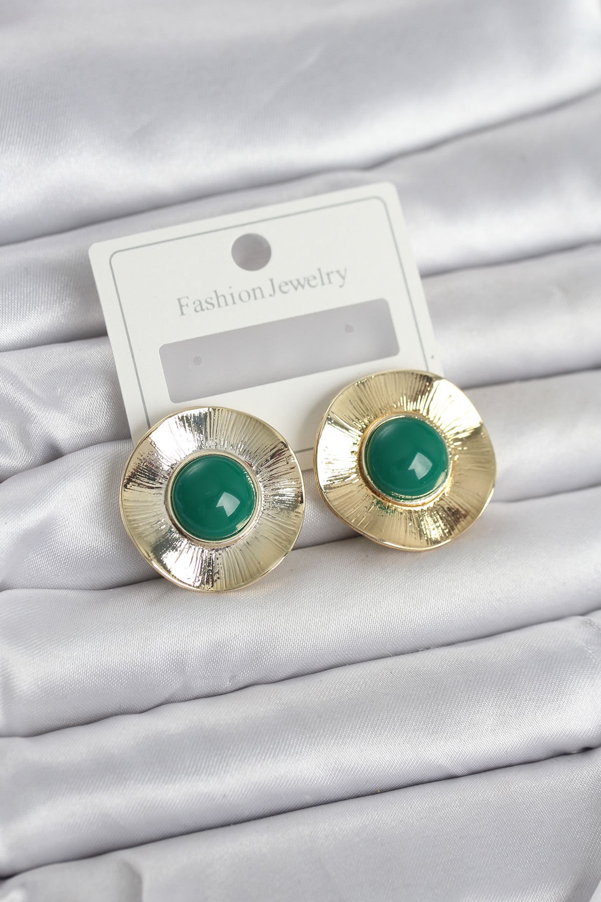 Vintage Model Yeşil Gold Renk Pirinç Kadın Küpe - Lisinya