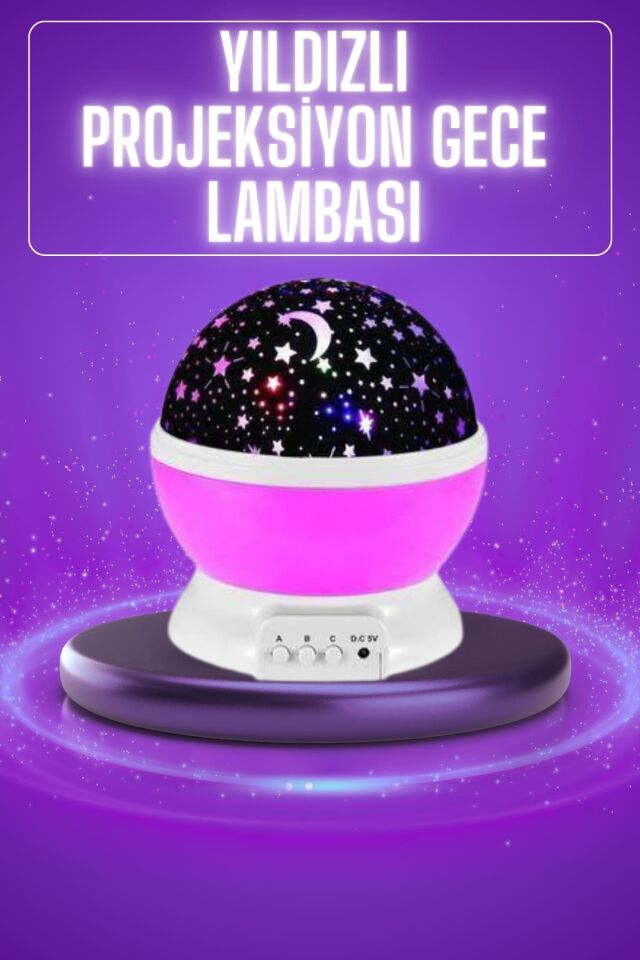 YamanHobi Renkli Yıldızlı Gökyüzü Projektör Gece Lambası 360 Derece Döner