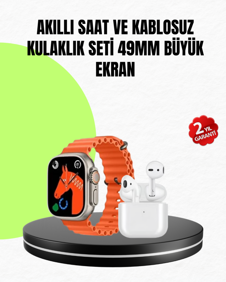 Watch 9 Max Akıllı Saat Seti 2 Kordonlu Kablosuz Kulaklık Hediyeli - YamanHobi