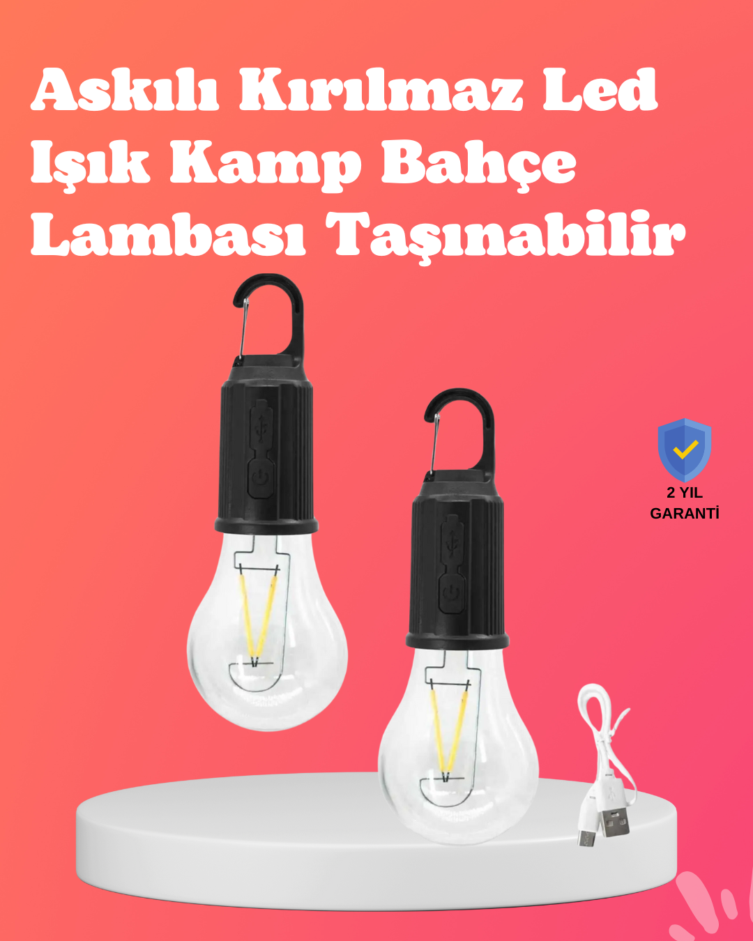 C Tipi Şarjlı Asılabilir Kamp Feneri - Lisinya