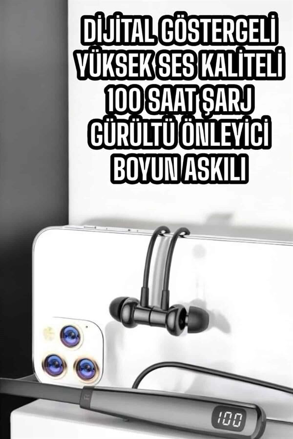 Boyun Askılı Bluetooth Kulaklık Uzun Şarj Süreli Dijital Göstergeli Kablolu - Lisinya