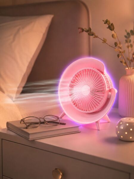 Gece Lambası Özellikli Şarjlı Mini Masaüstü Fan - Lisinya