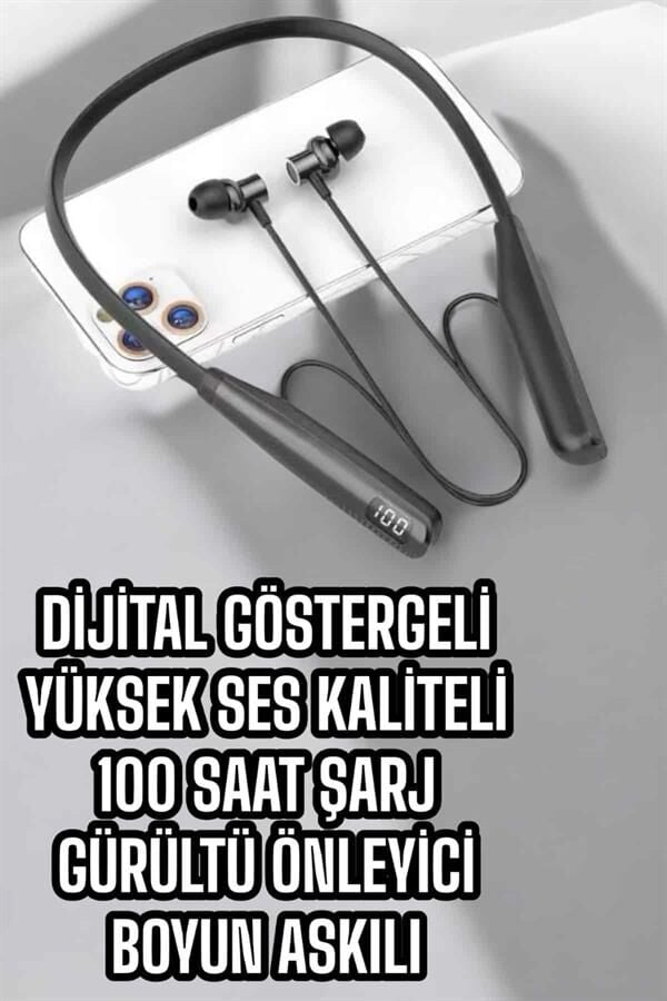 Dijital Göstergeli Kulak İçi Kablosuz Bluetooth Kulaklık Boyun Bantlı - Lisinya