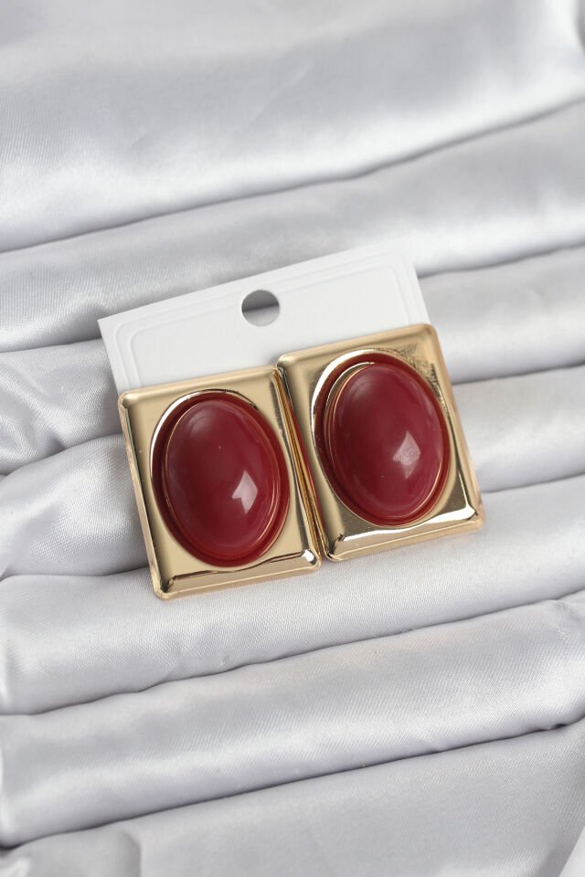 Bordo Kare Model Vintage Gold Renk Kadın Küpe - Lisinya