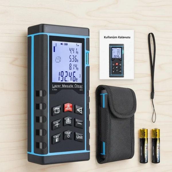 40 Metre Hassas Lazermetre Ölçer LCD Dijital Ekran Su Terazili Lazerli Mesafe Ölçüm Cihazı ( Lisinya )