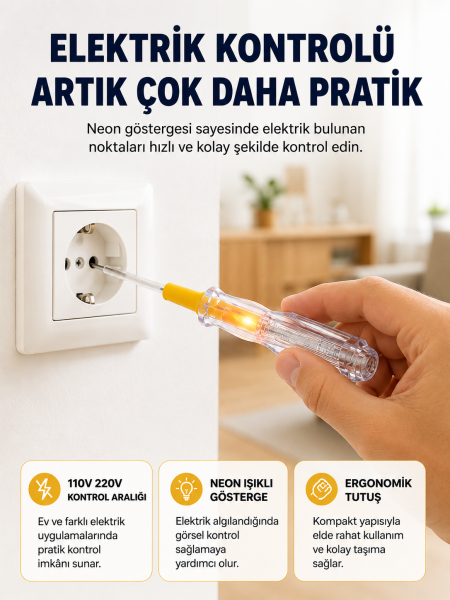 110-220V Elektrik Test Kalemi Korozyona Dayanıklı Nikel Kaplamalı - Lisinya