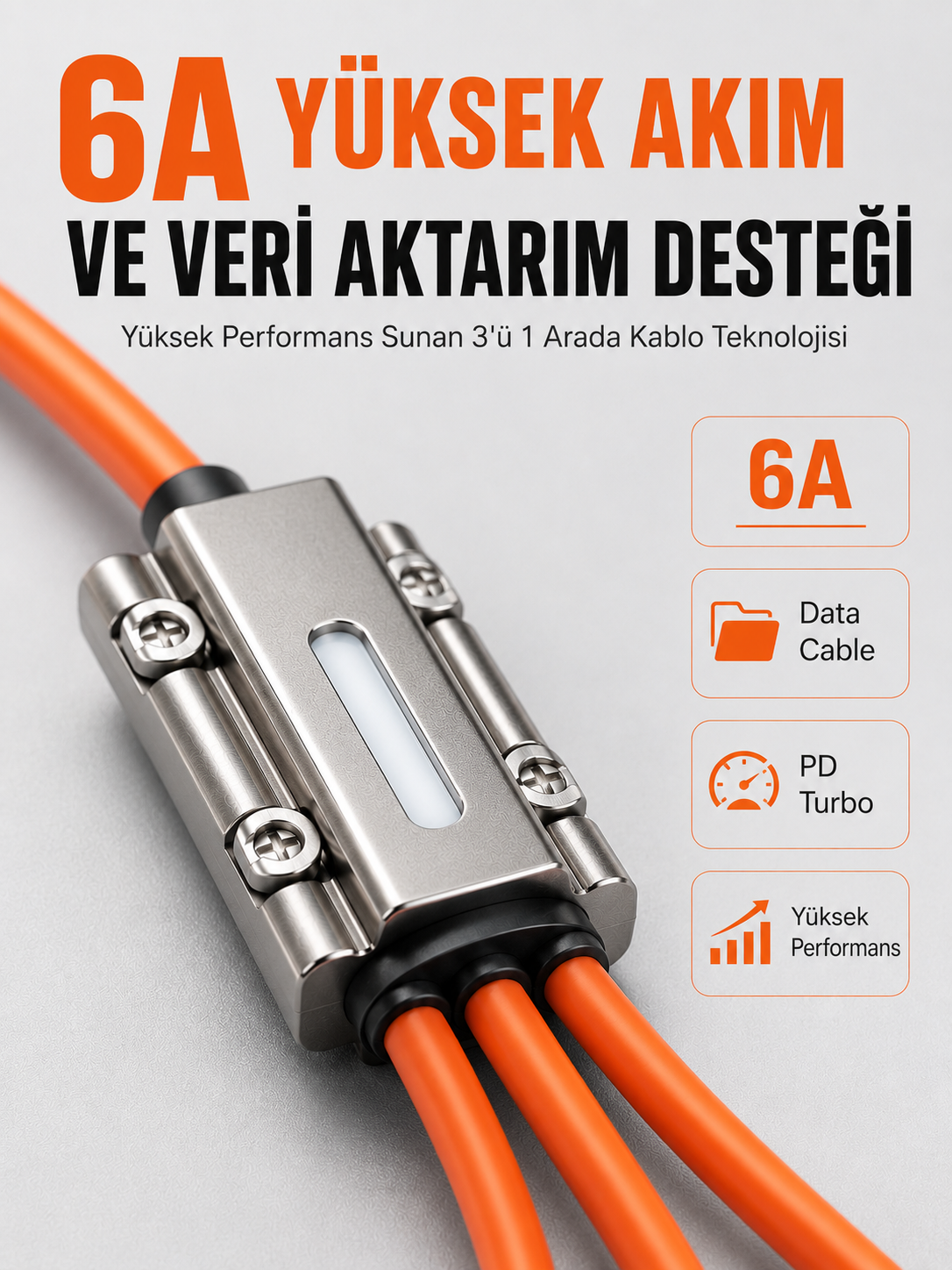 120W Hızlı Şarj Destekli 3'ü 1 Arada Çok Amaçlı Şarj ve Veri Aktarım Kablosu - Lisinya