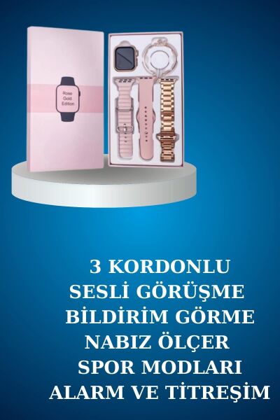 Kablolu Bluetooth Kulaklık ve Kadınlara Özel Bileklik Hediyeli Yeni Nesil Akıllı Saat 3 Kordonlu - Lisinya
