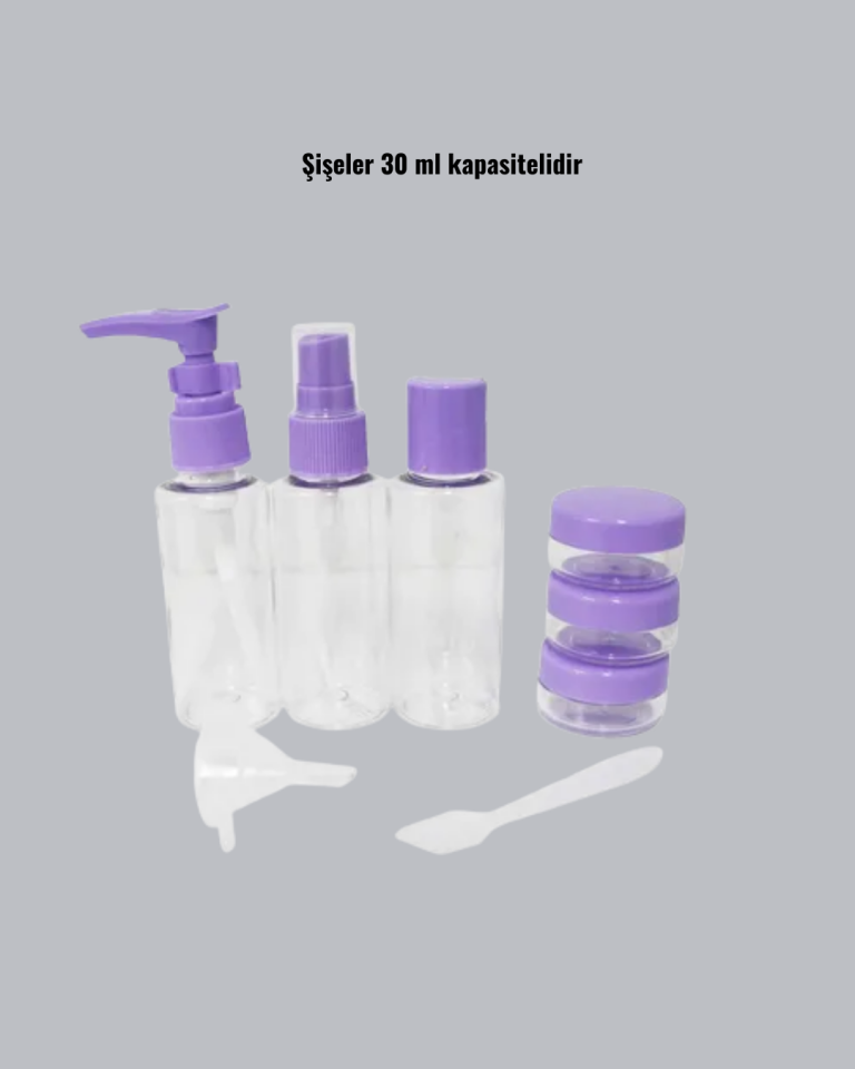 Taşınabilir 5’li Seyahat Banyo Seti Şampuanlık Sprey Krem Kutusu - Lisinya