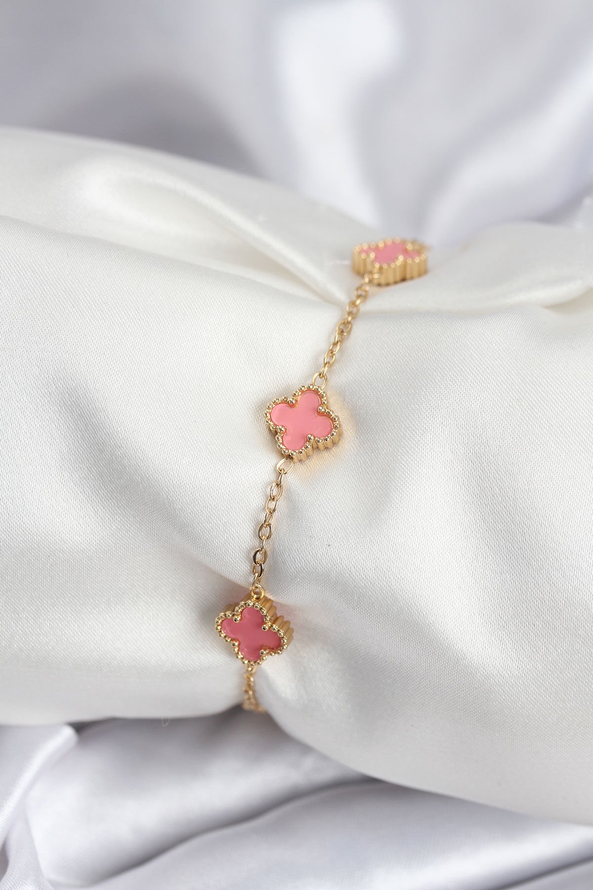 316L Çelik Gold Renk Pembe Baby Boy Yonca Kadın Bileklik - Lisinya