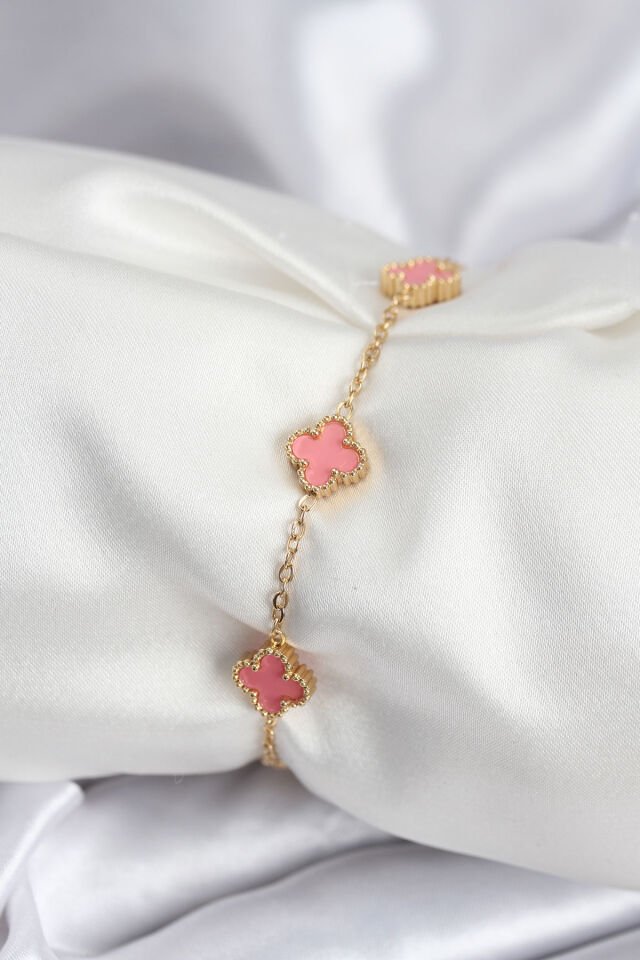 316L Çelik Gold Renk Pembe Baby Boy Yonca Kadın Bileklik - Lisinya