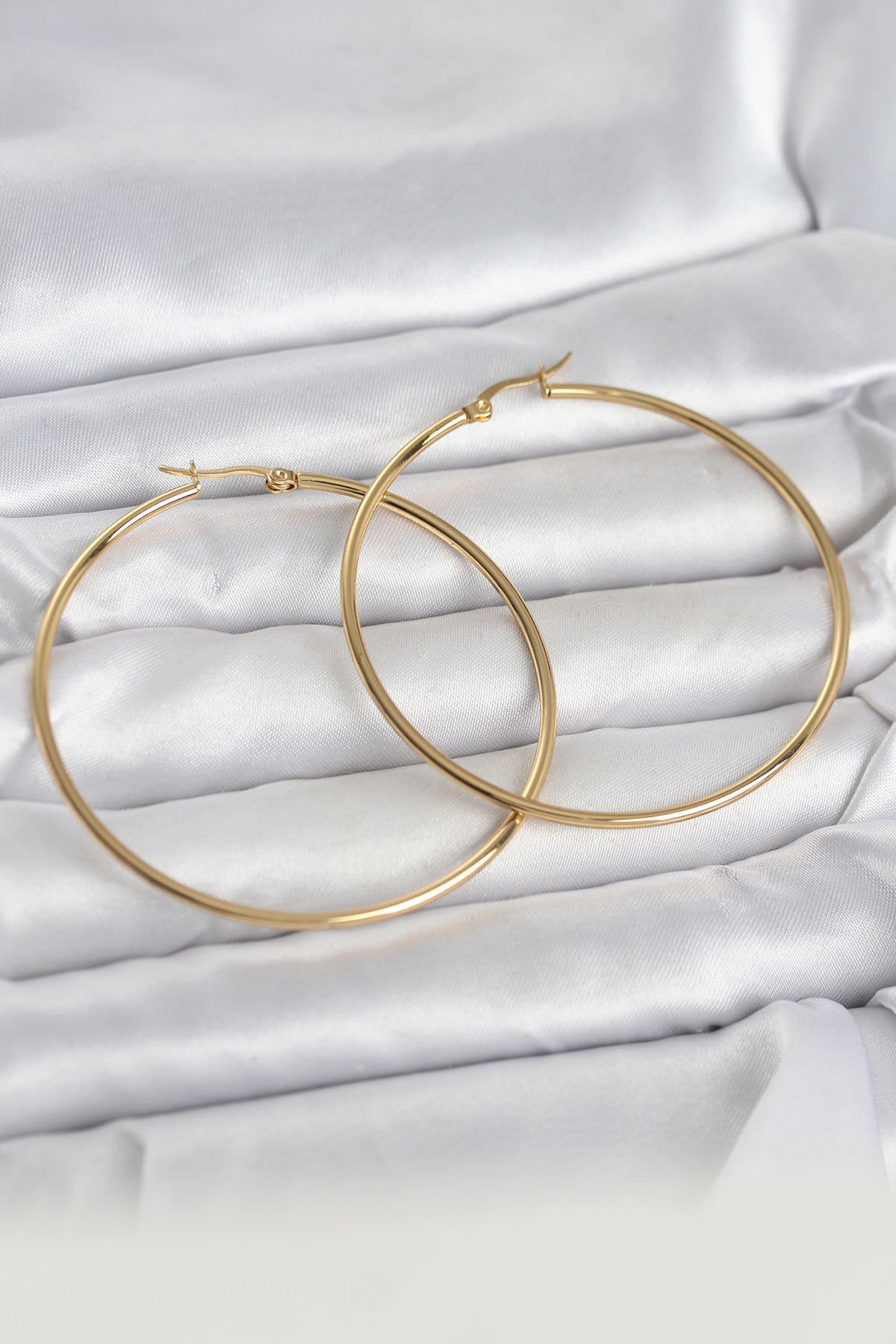 316L Çelik Gold Renk 60 mm Halka Kadın Küpe - Lisinya