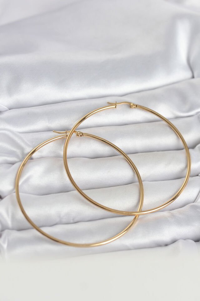 316L Çelik Gold Renk 70 mm Kadın Halka Küpe - Lisinya