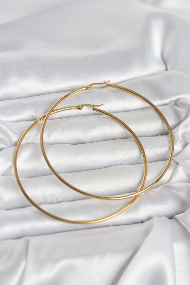 316L Çelik Gold Renk 80 mm Kadın Halka Küpe - Lisinya