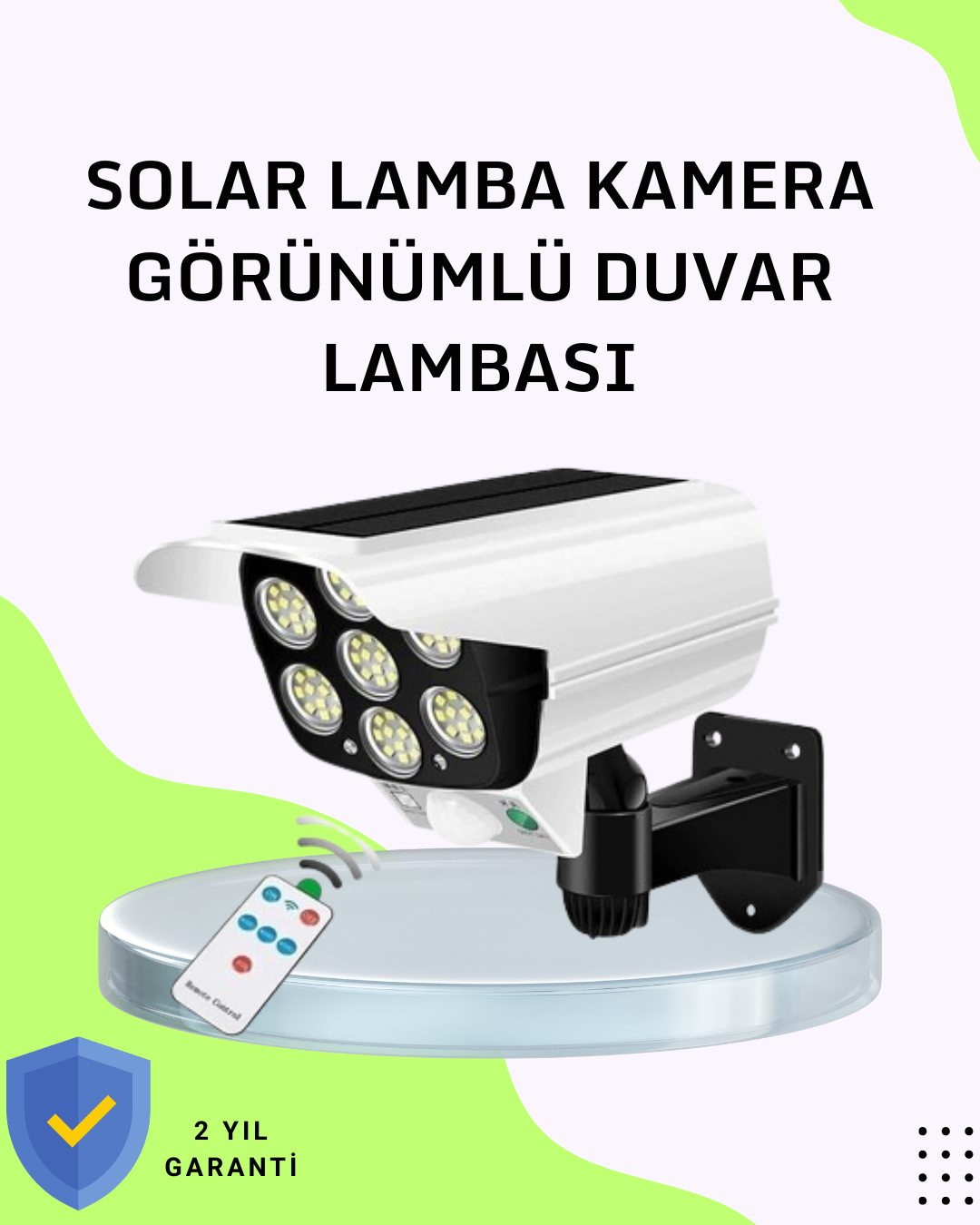 3 Modlu Güneş Paneli Aydınlatmalı Dış Mekan Güvenlik Işığı – IP65 Su Geçirmez, PIR Sensörlü - Lisinya